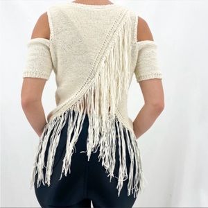 BCBG MaxAzria ivory knit cold shoulder top